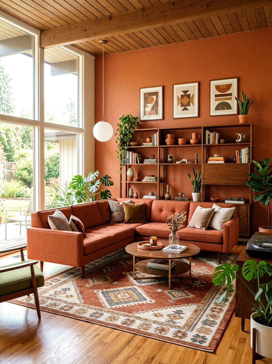Mid century modern terracotta living room - 30 terracotta living room ideas