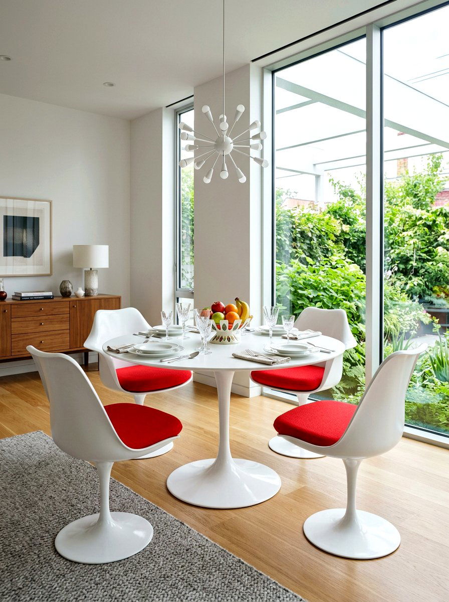 Mid century modern tulip table dining set - 30 tulip table decor ideas