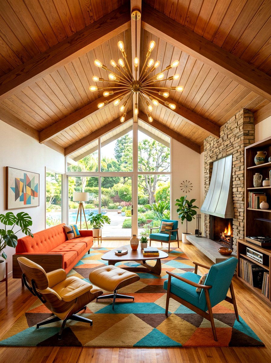Mid century modern vaulted living room - 30 vaulted living room ideas