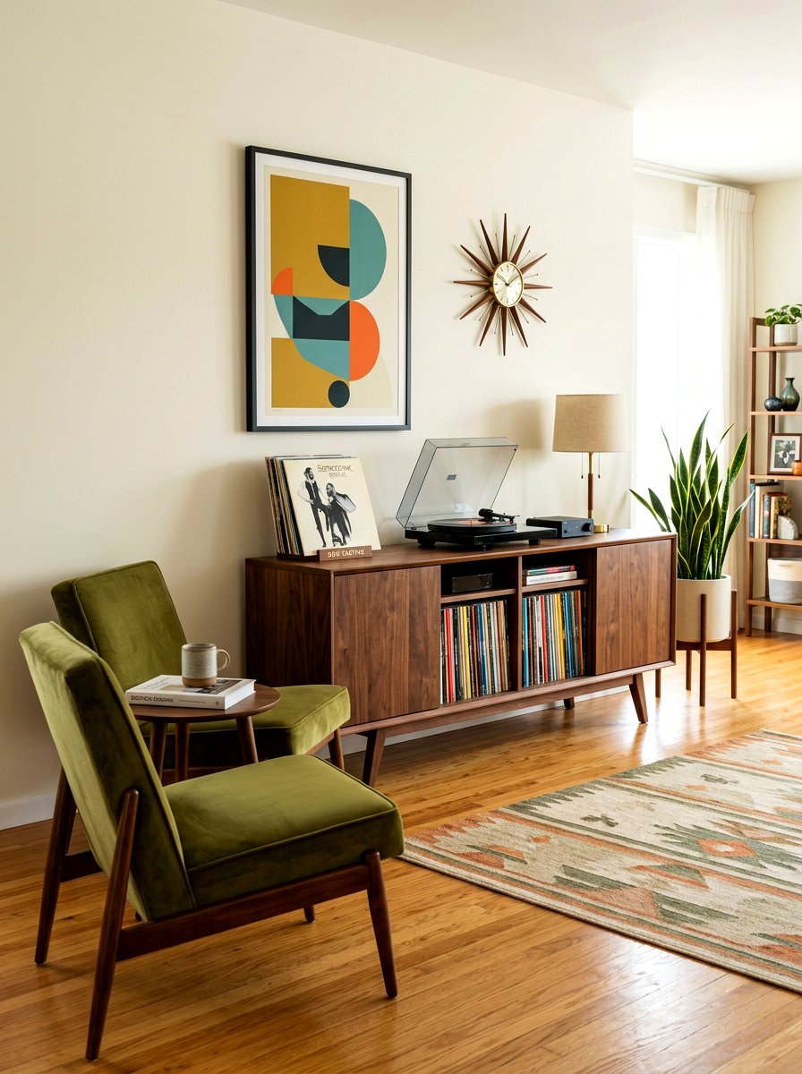Mid century modern vinyl storage - 30 record listening room ideas