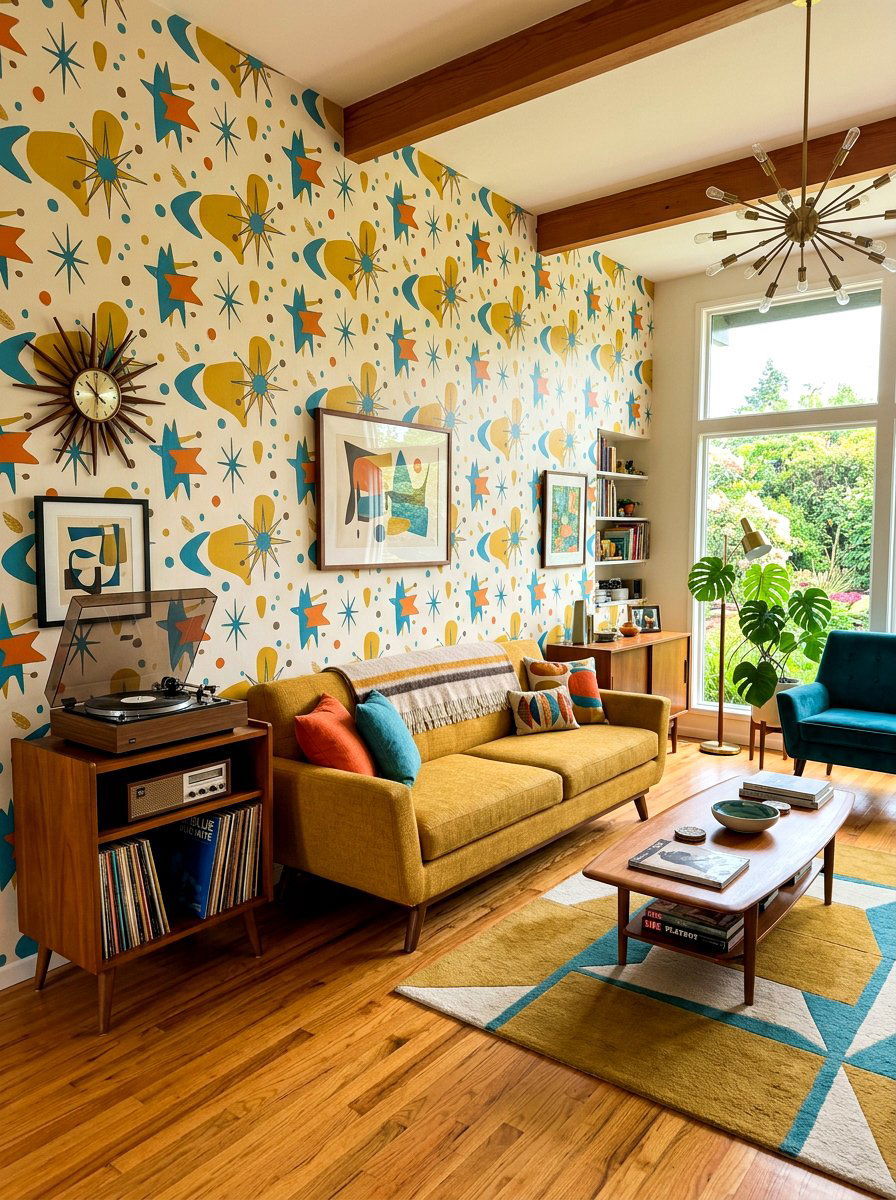 Mid century modern wallpaper - 30 rental safe wallpaper ideas