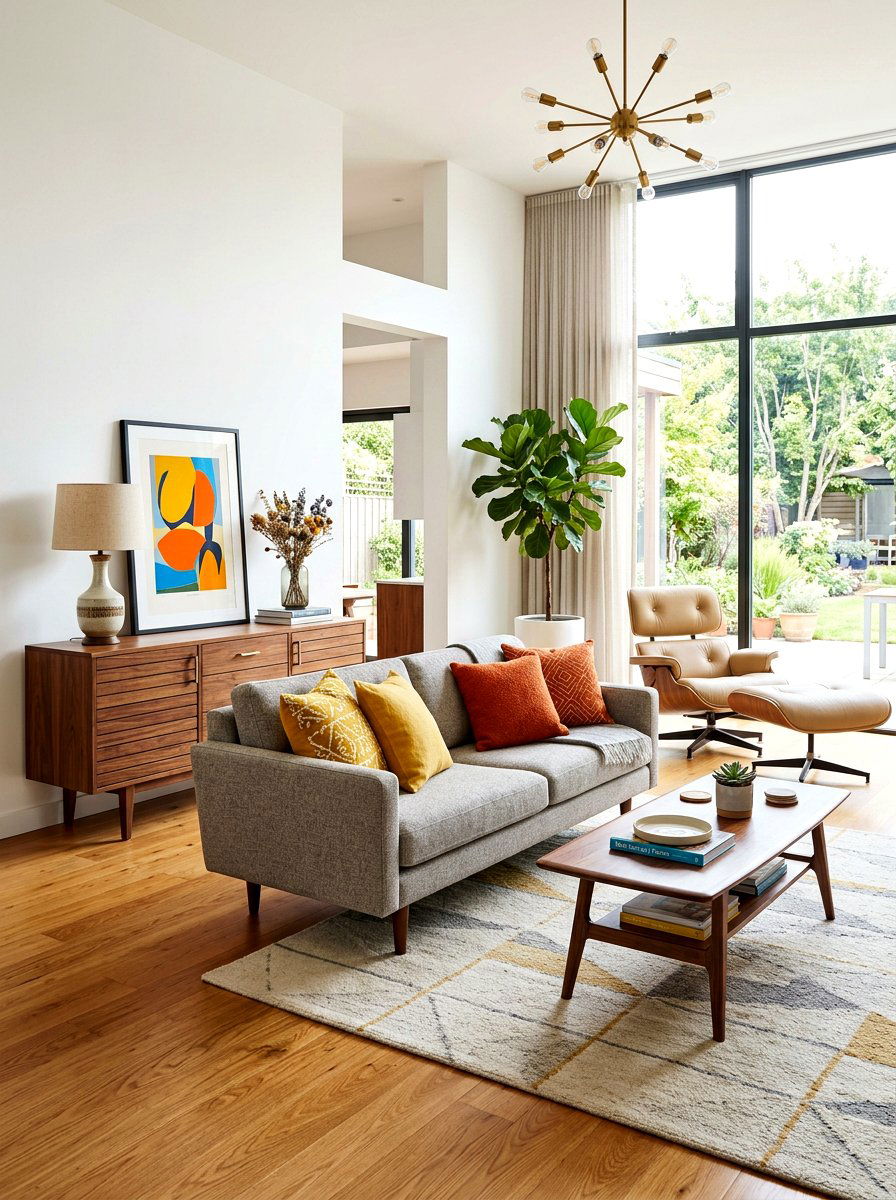 Mid century modern walnut living room - 30 brown living room ideas