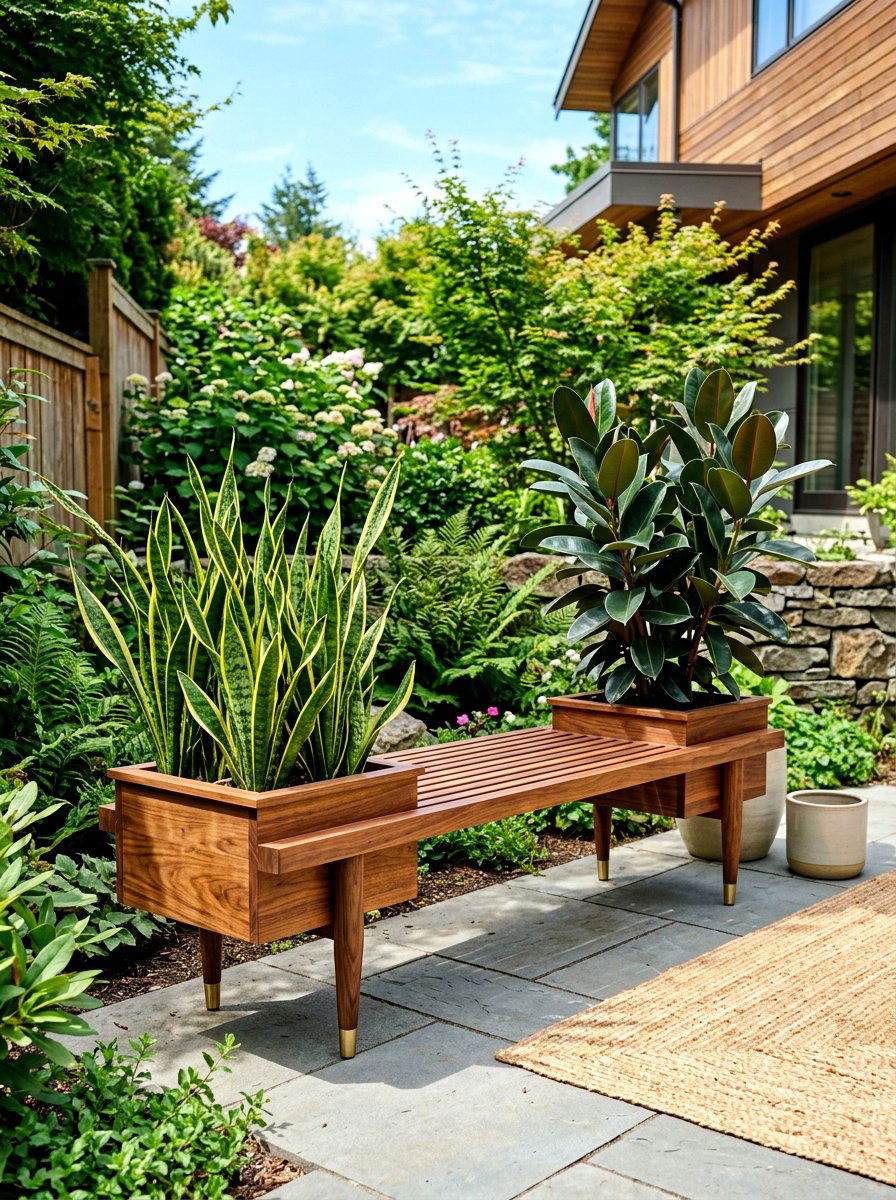 Mid century planter bench - 30 patio bench with planter ideas