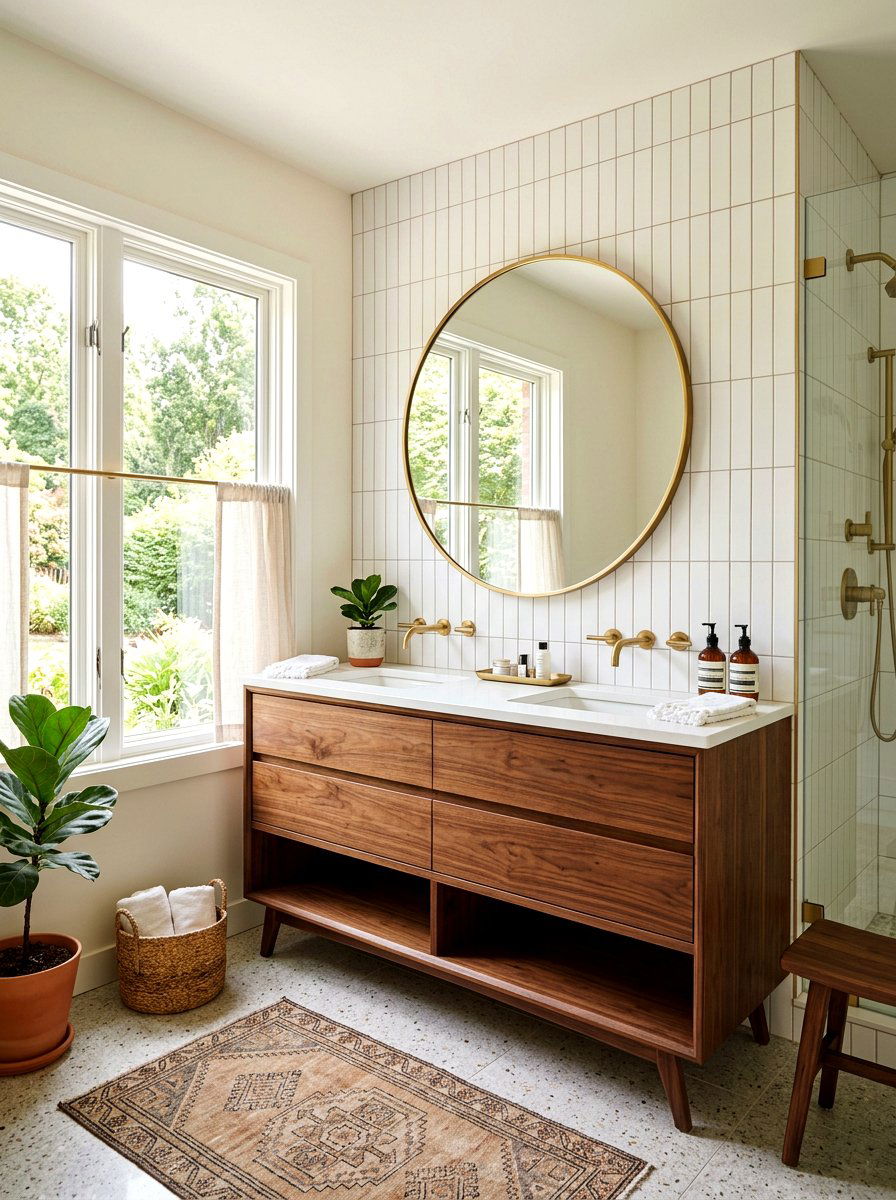 Mid century walnut vanity - 30 mid century bathroom ideas