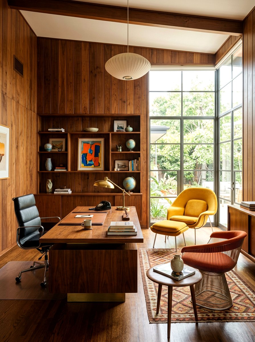 Mid century wood paneling - 30 office accent wall ideas