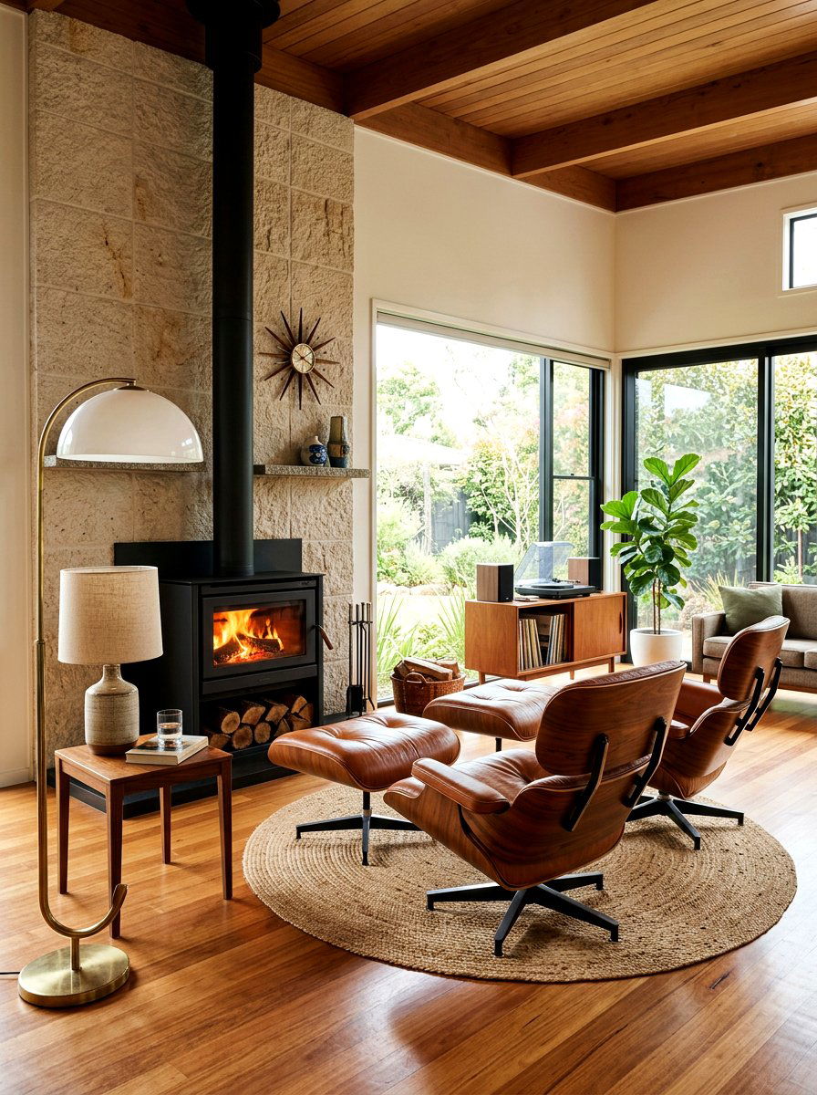 Midcentury Swivel Chair Fireplace - 30 fireplace reading nook ideas