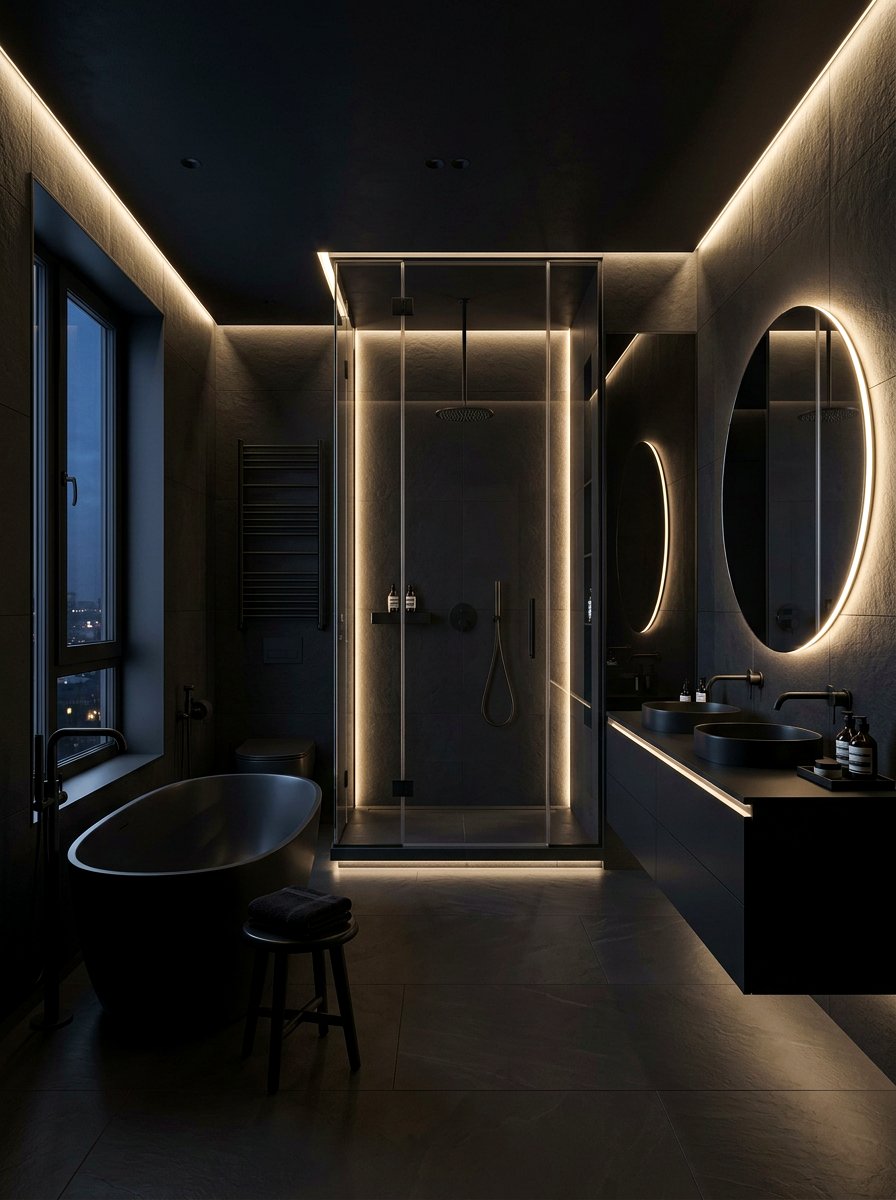 Midnight Black Luxury Bathroom - 30 bathroom drenching ideas