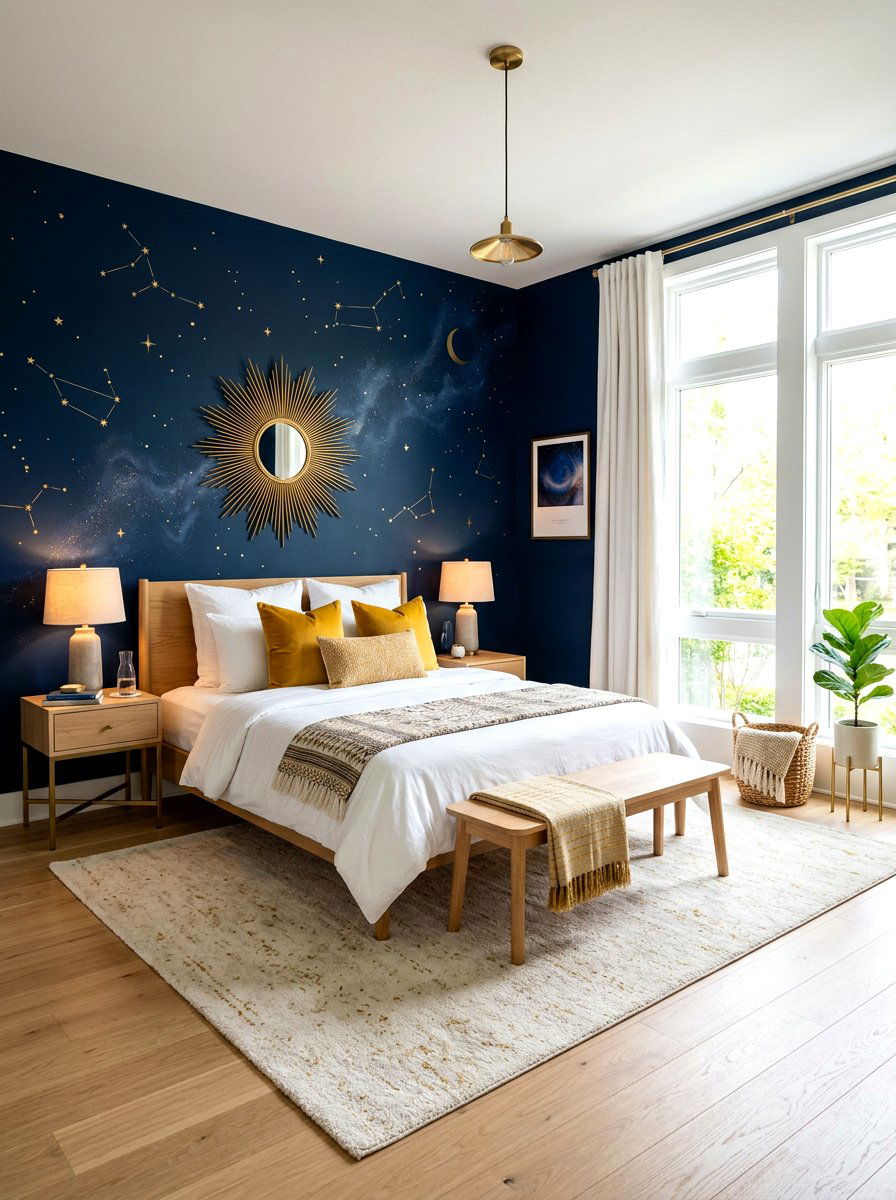 Midnight Blue Accent Wall - 30 extra celestial bedroom ideas