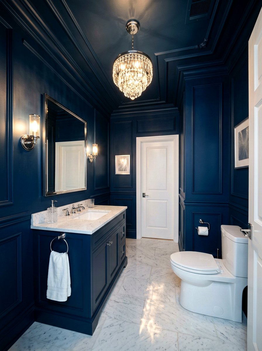 Midnight Blue Ceiling - 30 dark powder room ideas