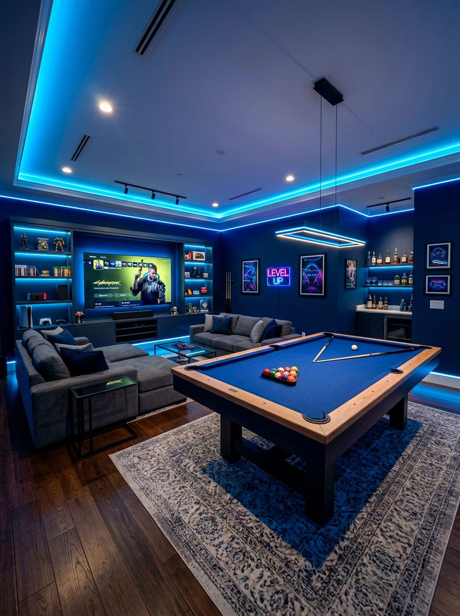 Midnight Blue Game Room - 30 saturated color room ideas