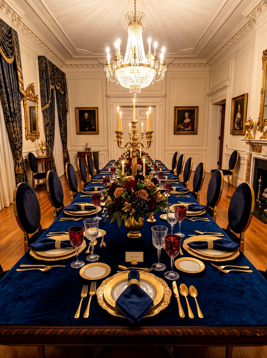 Midnight Blue Gold Table - 30 blue and white table decor ideas