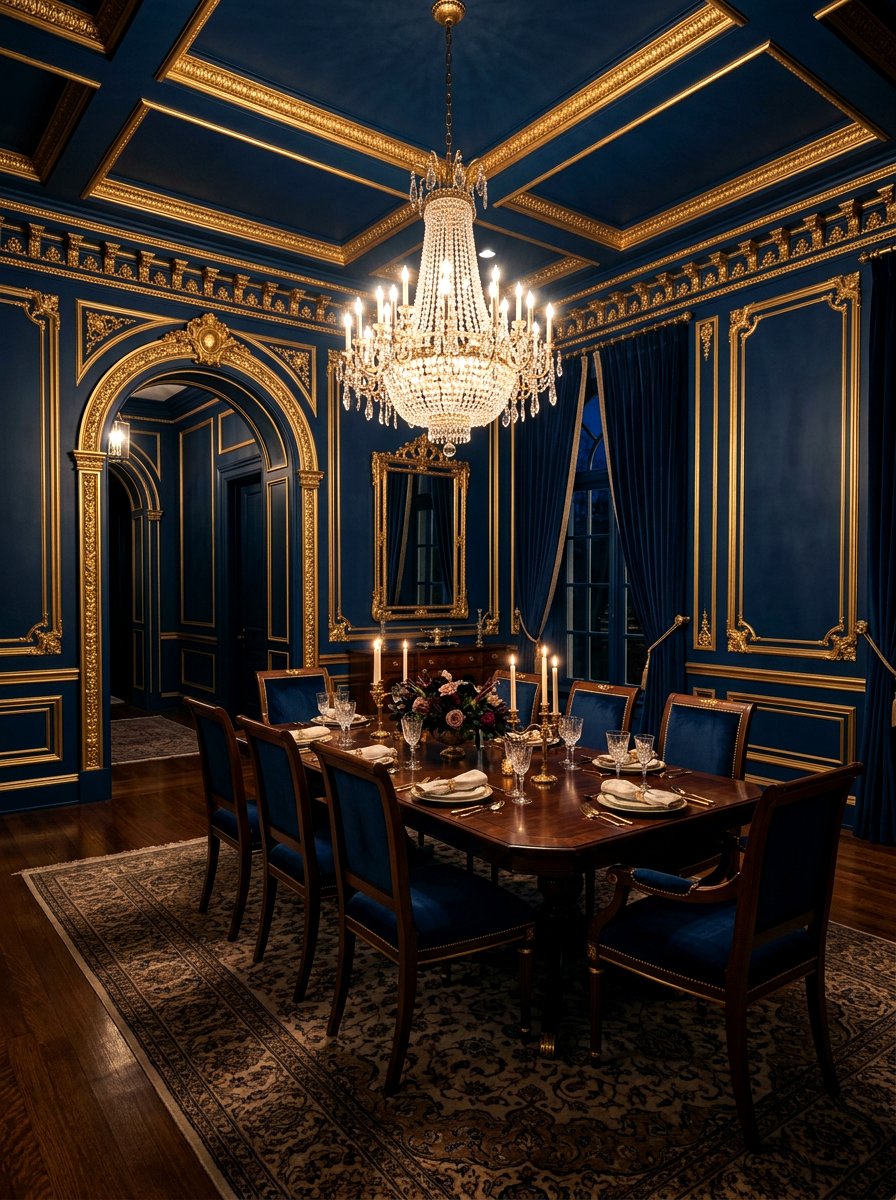 Midnight Blue Gold Trim - 30 two tone wall paint ideas