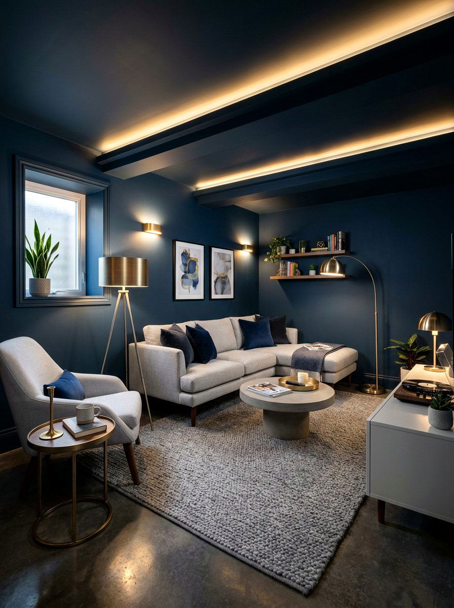 Midnight Blue Small Basement Room - 30 small room big color ideas