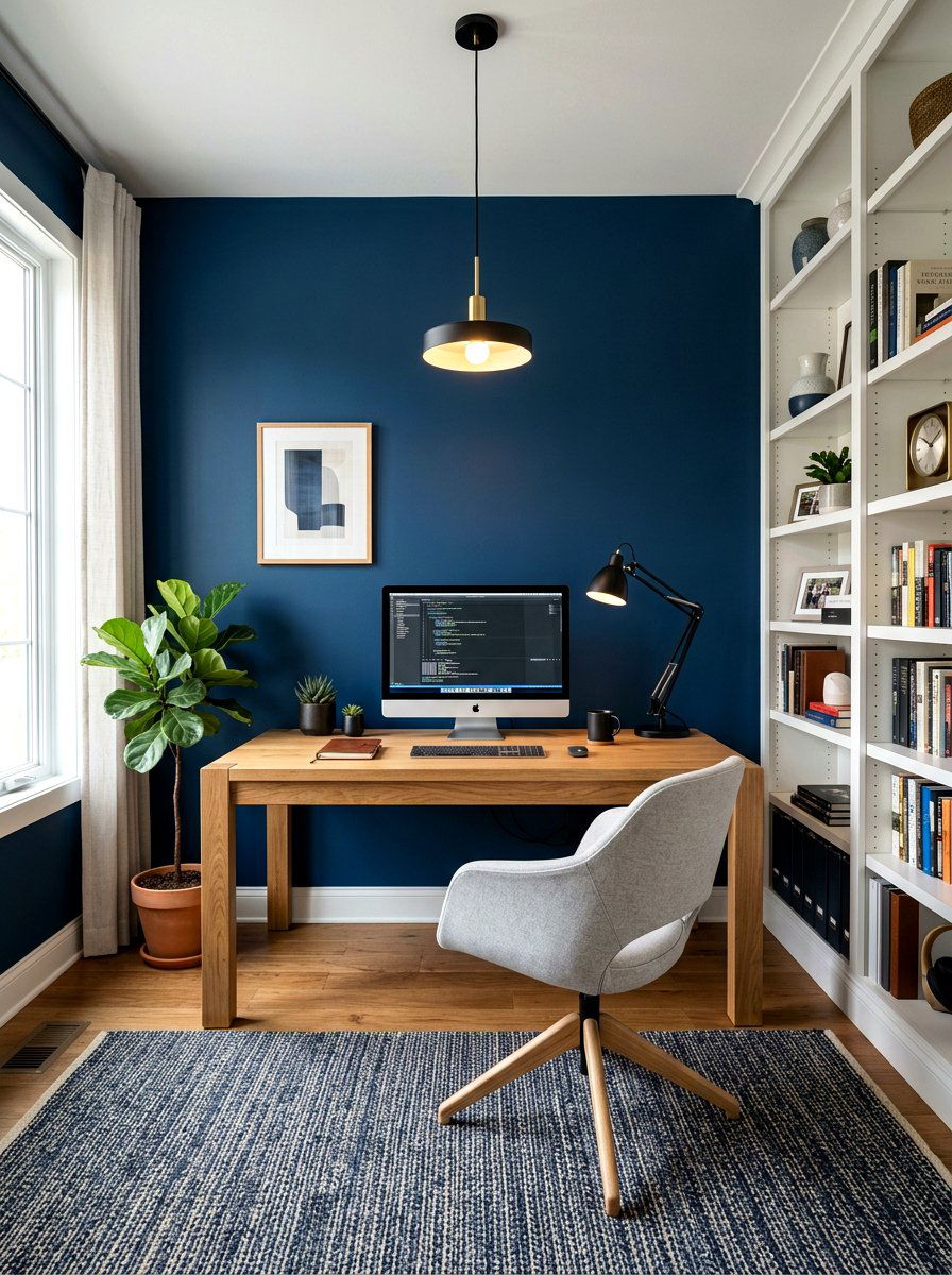 Midnight Blue Wall - 30 office accent paint ideas