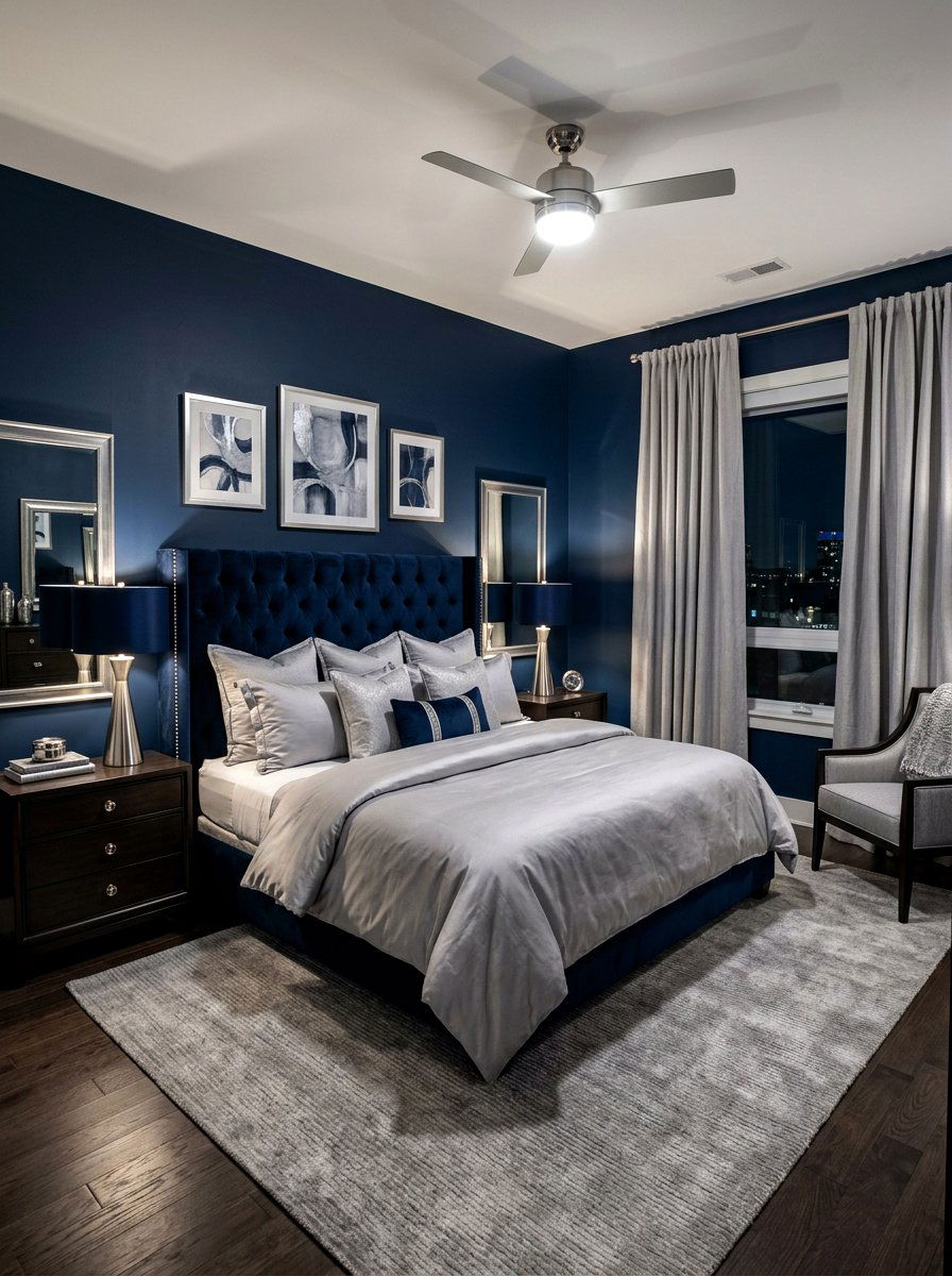 Midnight Navy And Silver Gray Bedroom - 30 blue and gray bedroom ideas