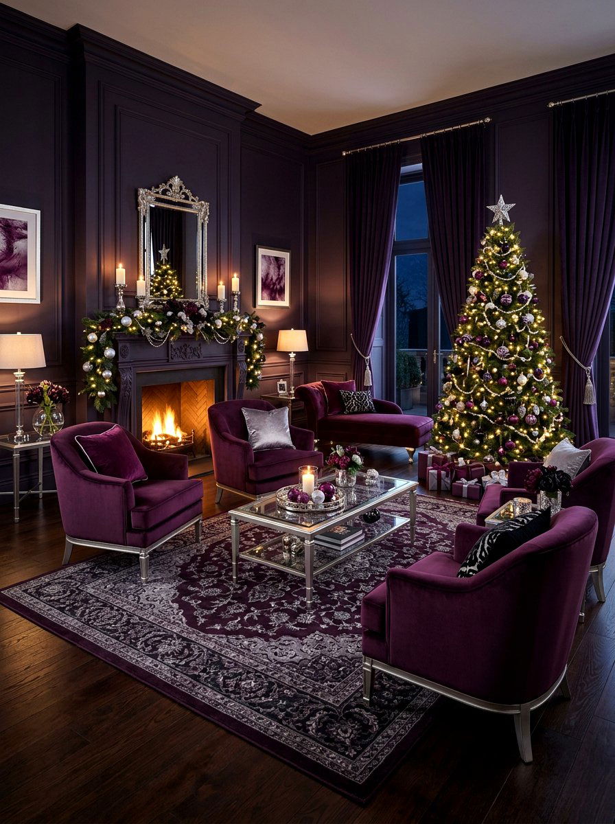Midnight Plum Formal Sitting Room - 30 jewel tone holiday decor ideas