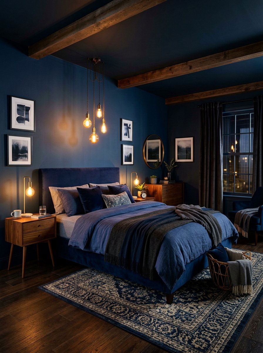 Midnight blue moody bedroom - 30 cool blue bedroom ideas