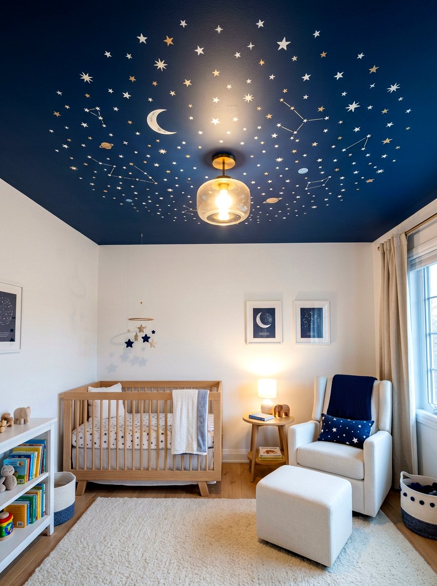 Midnight blue nursery ceiling - 30 moody ceiling paint ideas