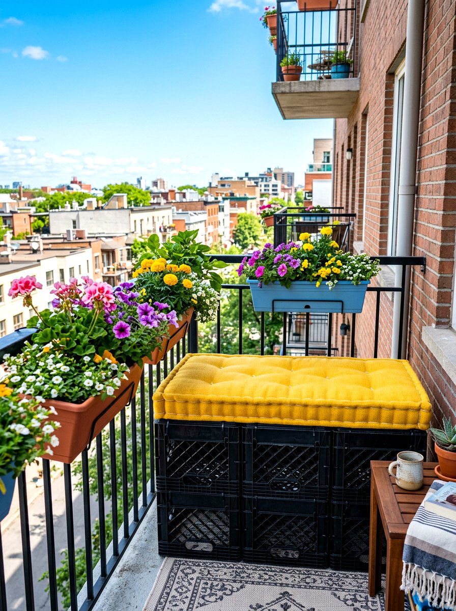 Milk Crate Storage Seat - 30 budget outdoor furniture ideas