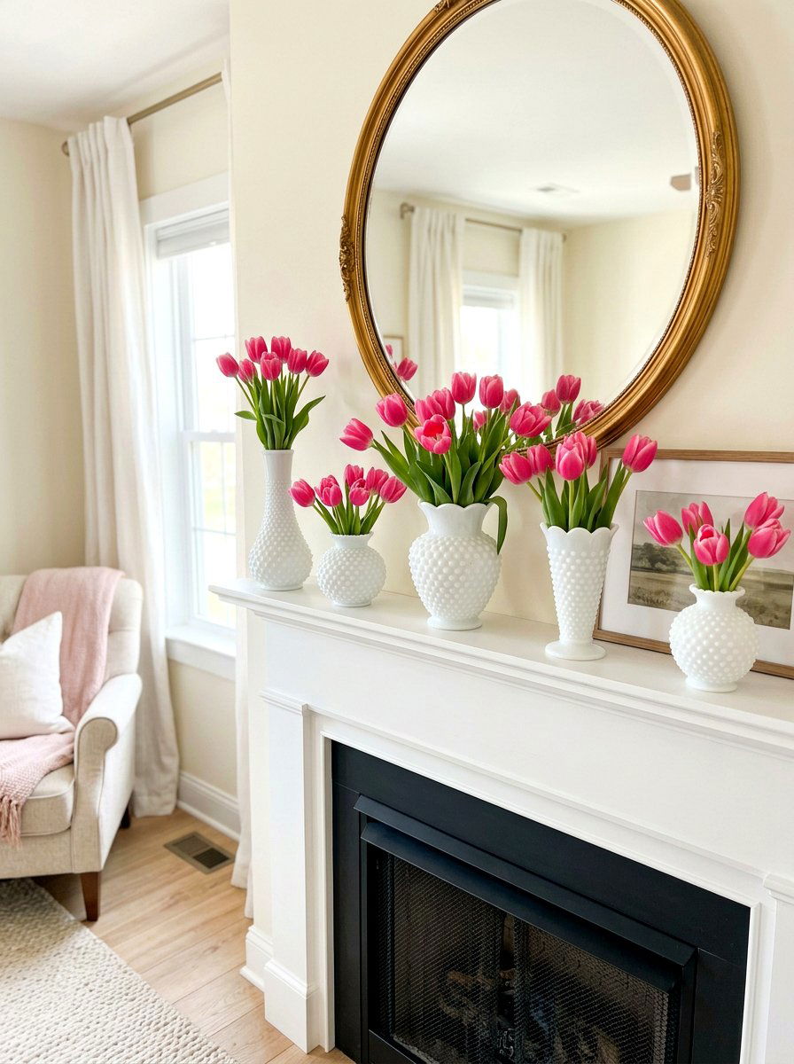 Milk Glass Vase - 30 vintage mantel styling ideas