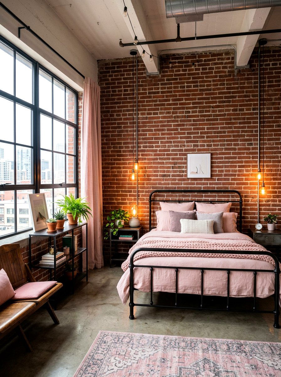 Millennial Pink Industrial Bedroom - 30 pink bedroom ideas