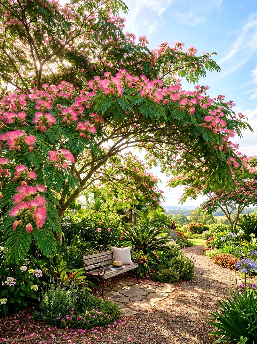 Mimosa Tree Garden - 30 flowering tree garden ideas