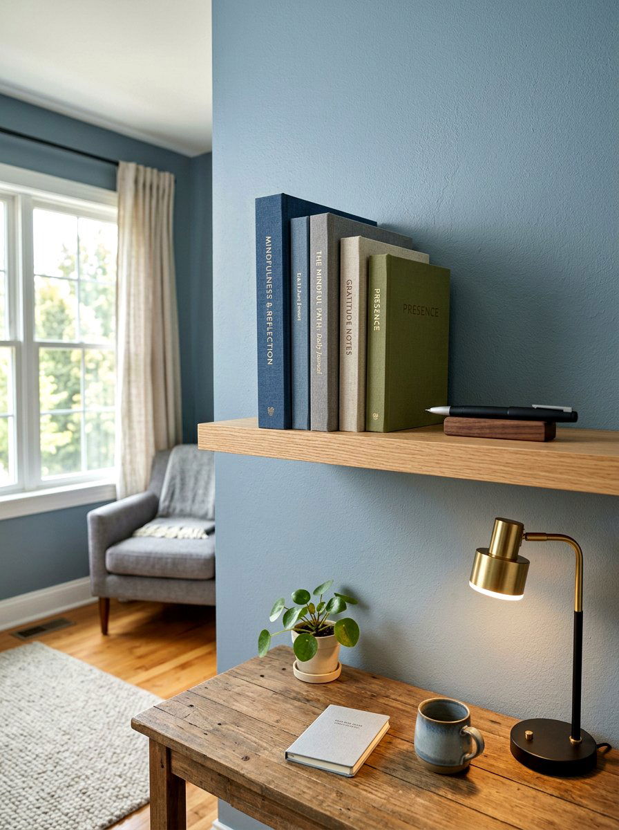 Mindfulness journal shelf - 30 wellness shelf styling ideas