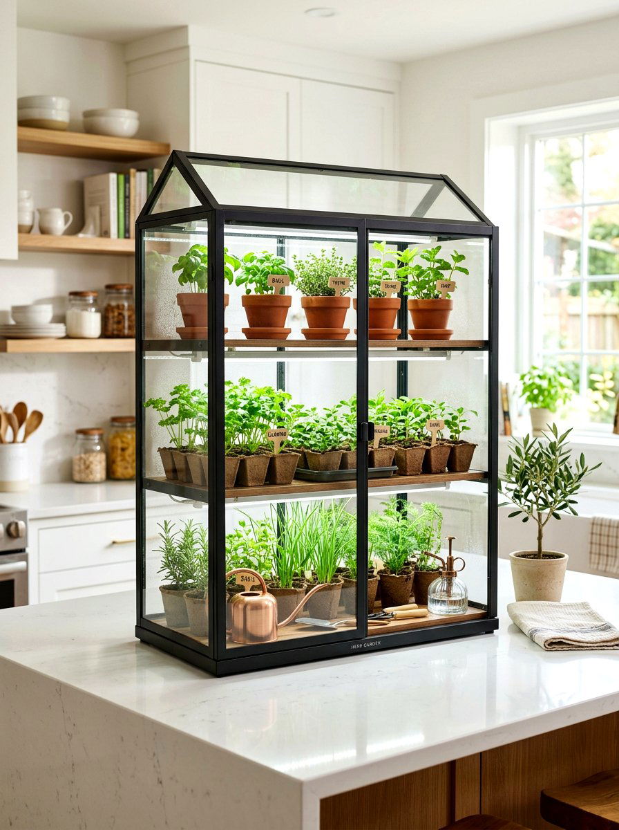 Mini Indoor Greenhouse Cabinet - 30 compact kitchen garden ideas
