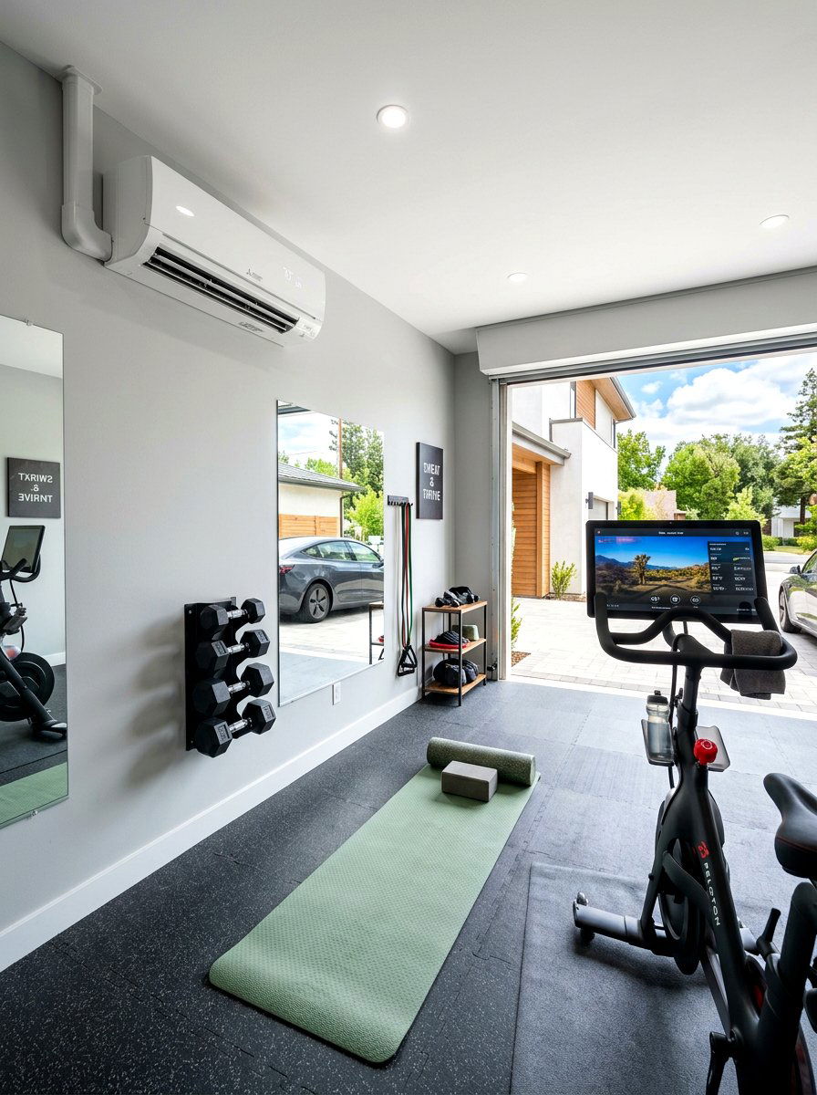 Mini split air conditioner - 30 garage gym ideas