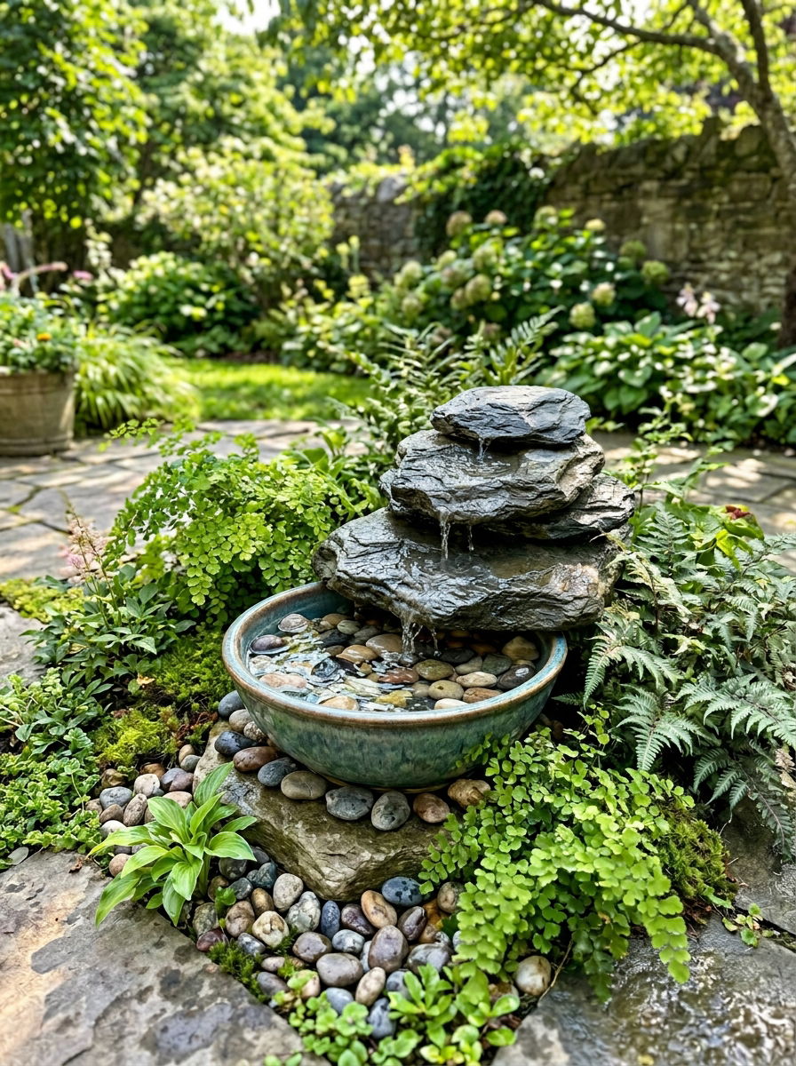 Mini water feature for patio - 30 urban garden ideas