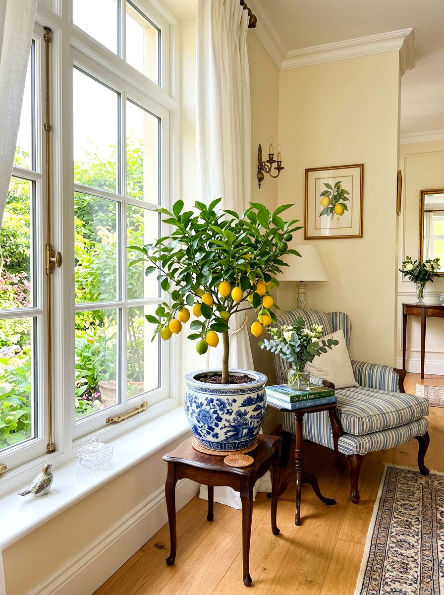 Miniature Citrus Tree Corner - 30 corner plant living room ideas