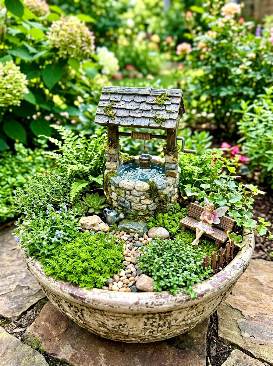 Miniature Fairy Garden Fountain - 30 garden fountain ideas