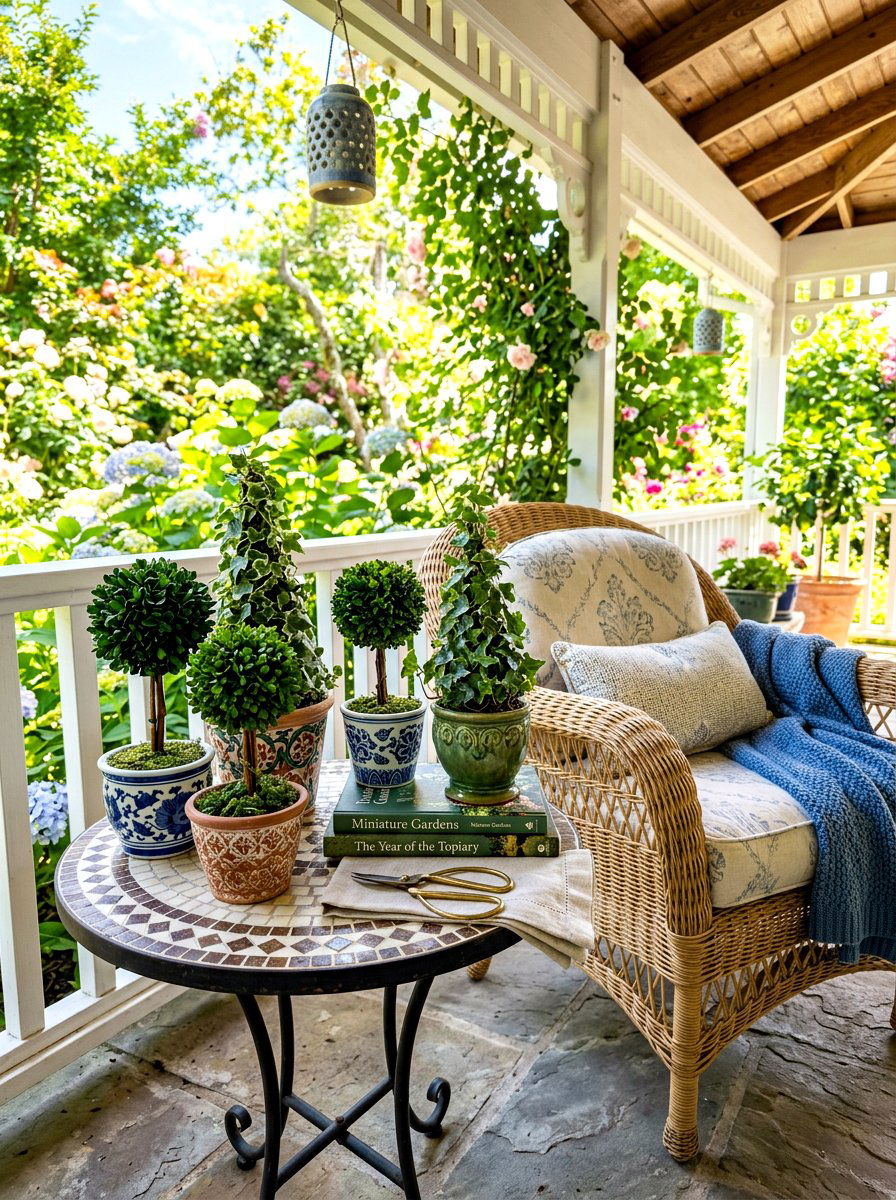 Miniature Potted Topiary Cluster - 30 topiary front porch ideas aesthetic