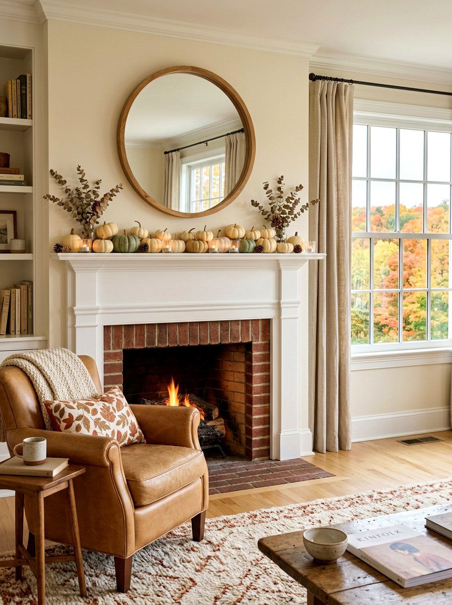Miniature Pumpkin Mantel Decor - 30 natural harvest decor ideas