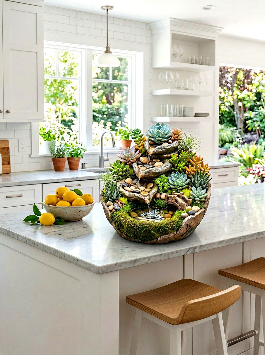 Miniature Succulent Fountain - 30 tabletop fountain ideas