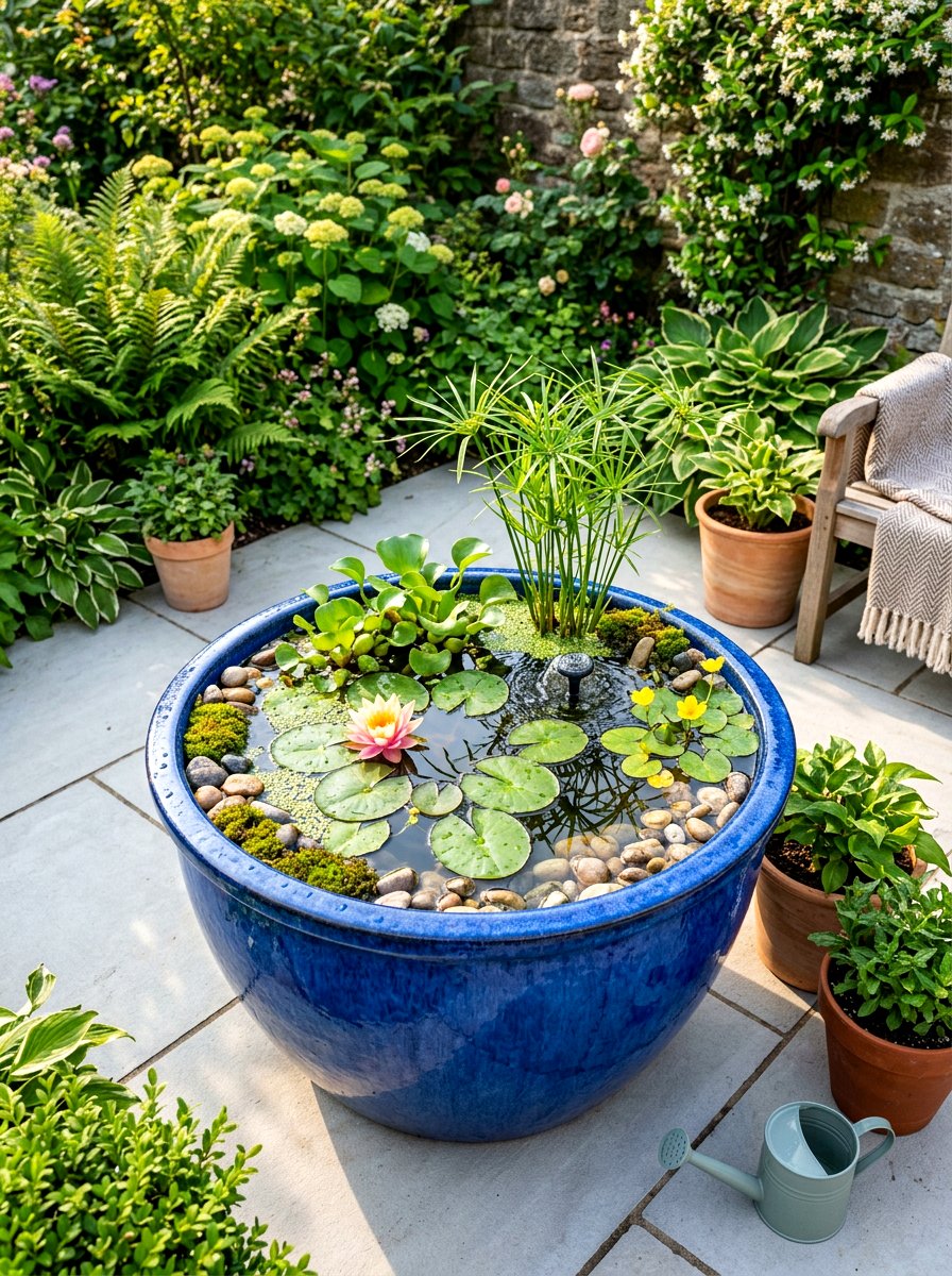 Miniature container pond - 30 pond landscaping ideas