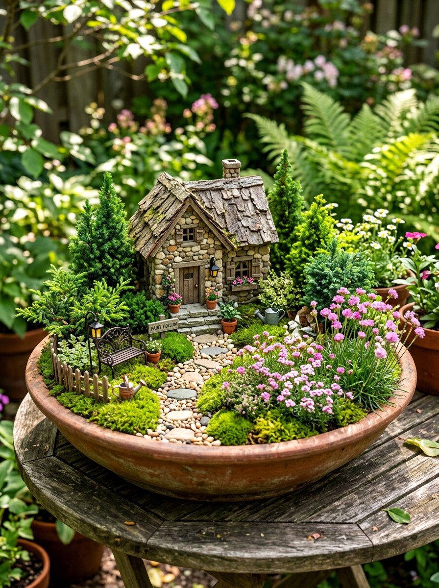 Miniature fairy garden - 30 flower container garden ideas