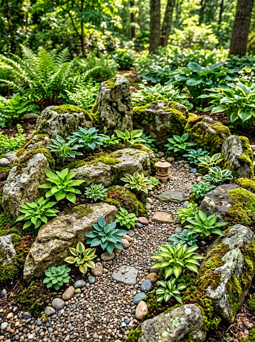 Miniature hosta rock garden - 30 hosta border ideas