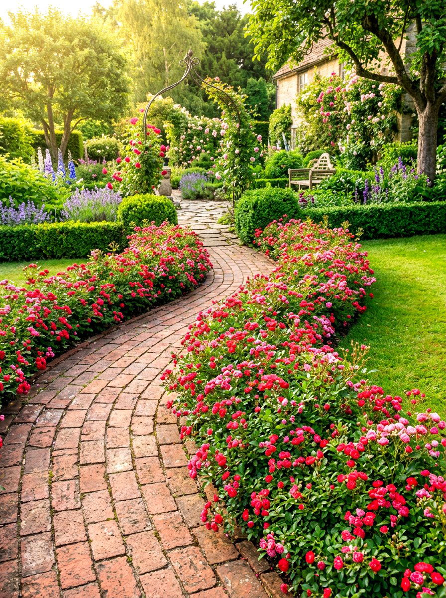 Miniature rose path edging - 30 walkway border planting ideas