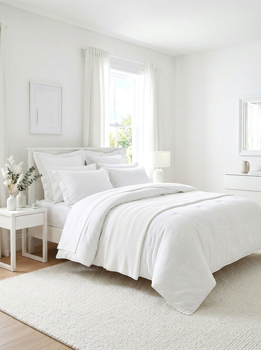 Minimalist All White Bedding - 30 dorm bed ideas