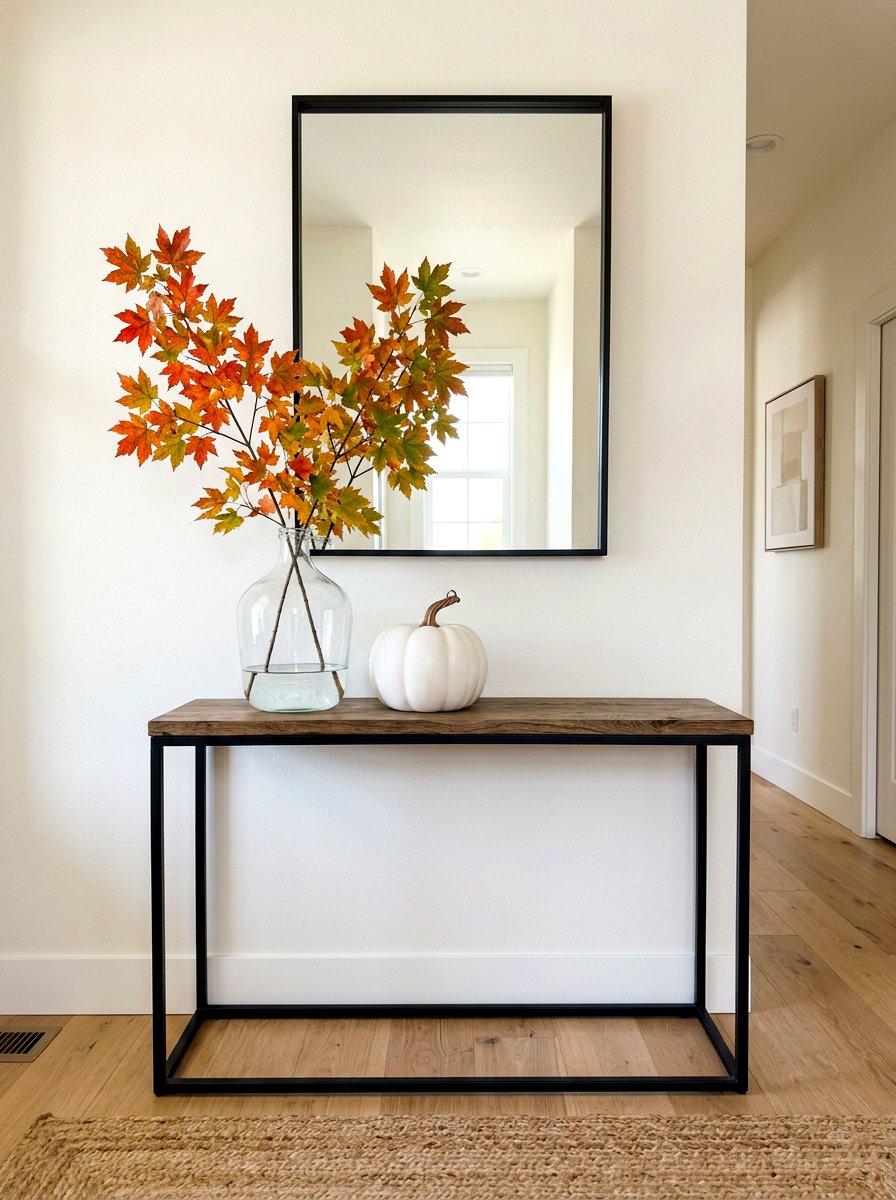 Minimalist Autumn Console Table - 30 Thanksgiving entry table ideas
