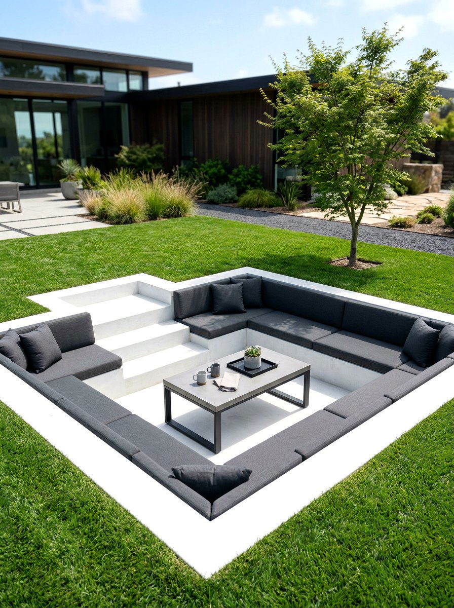 Minimalist Backyard Sunken Lounge - 30 conversation pit patio ideas