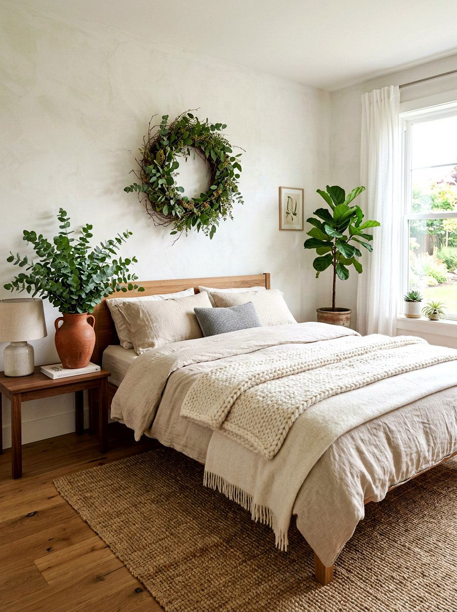 Minimalist Bedroom Greenery - 30 neutral holiday decor ideas