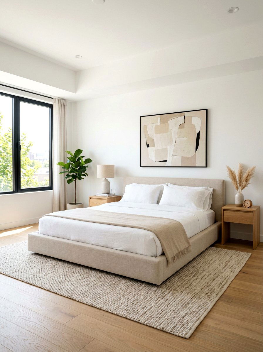 Minimalist Beige Platform Bed - 30 cream and beige bedroom ideas