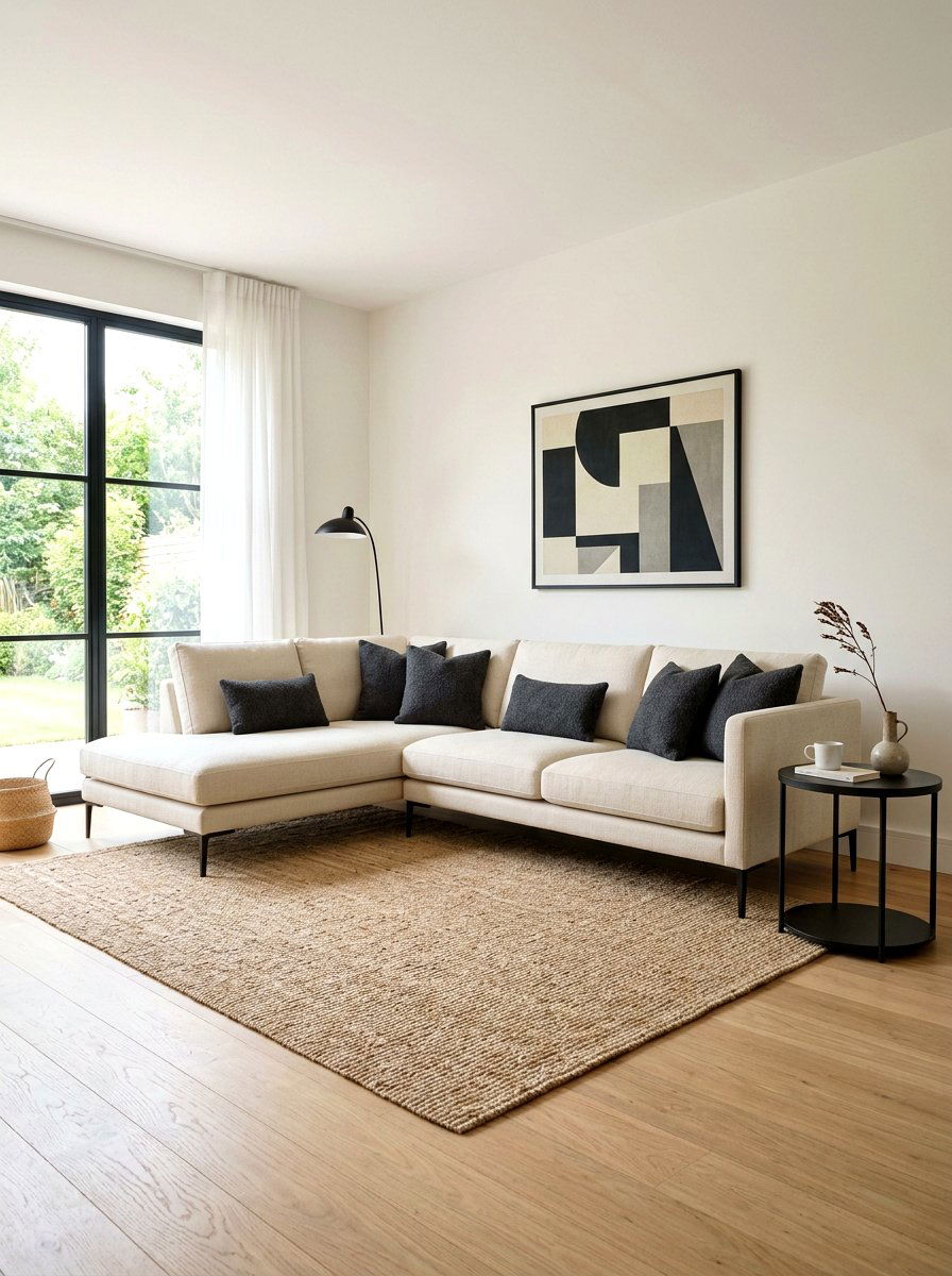Minimalist Beige Sofa With Black Accents - 30 black and beige living room ideas