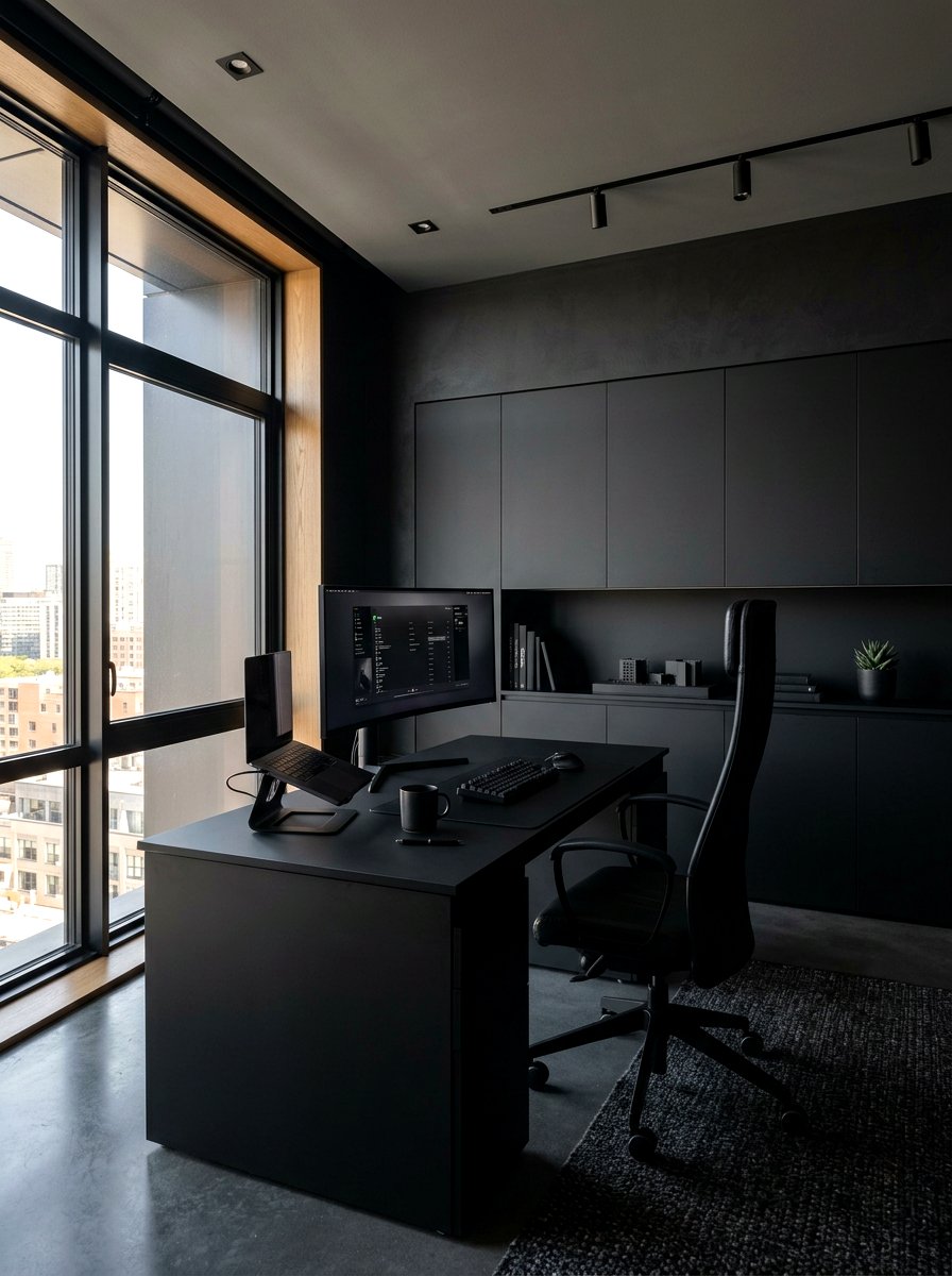 Minimalist Black Aesthetic - 30 moody editor office ideas