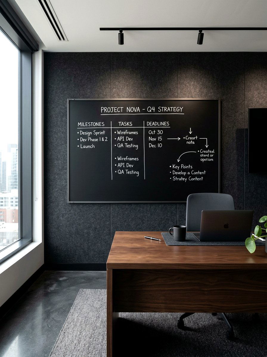 Minimalist Black Board - 30 office pinboard ideas