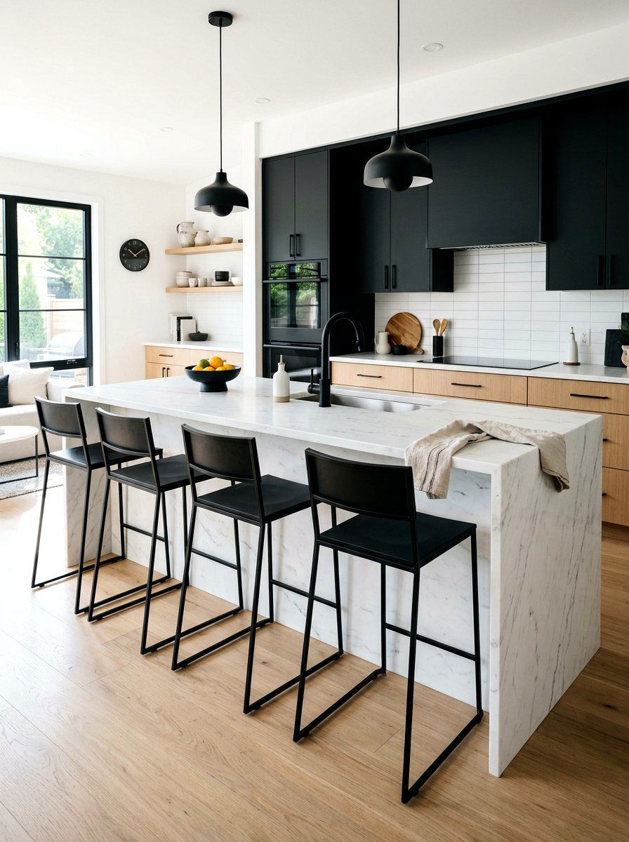 Minimalist Black Chairs - 30 kitchen island seating ideas