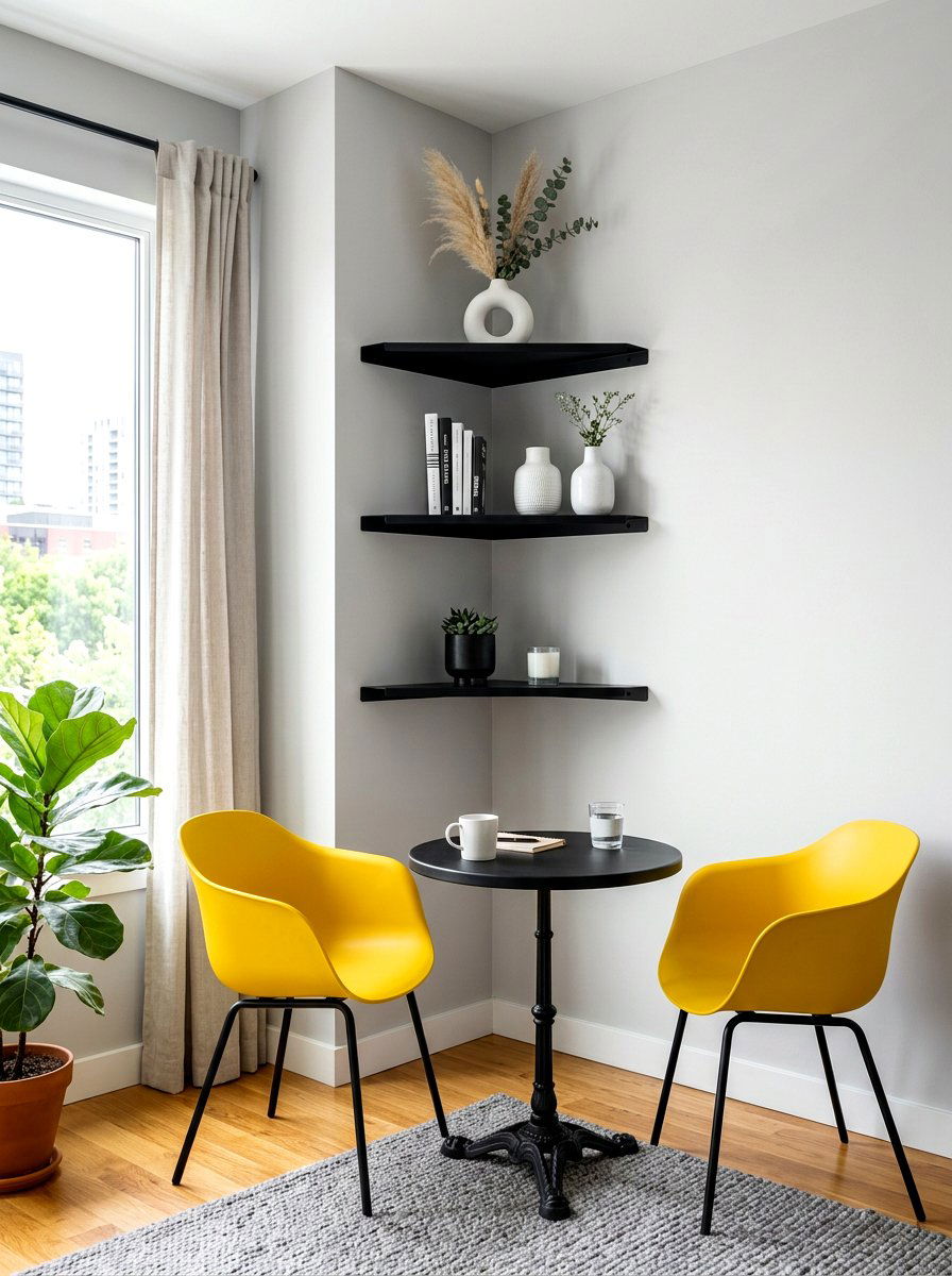 Minimalist Black Floating Corner Shelves - 30 breakfast corner shelves ideas