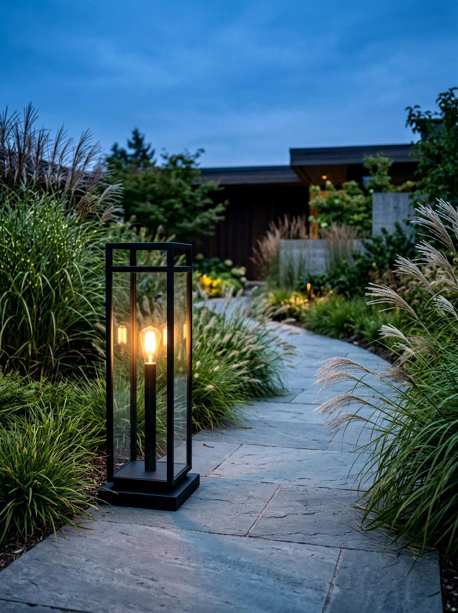 Minimalist Black Frame Lantern - 30 lantern pathway ideas